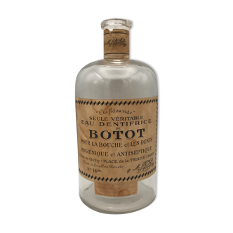 Bocal flacon ancien d’apothicaire en verre, eau de dentifrice, maison botot, paris