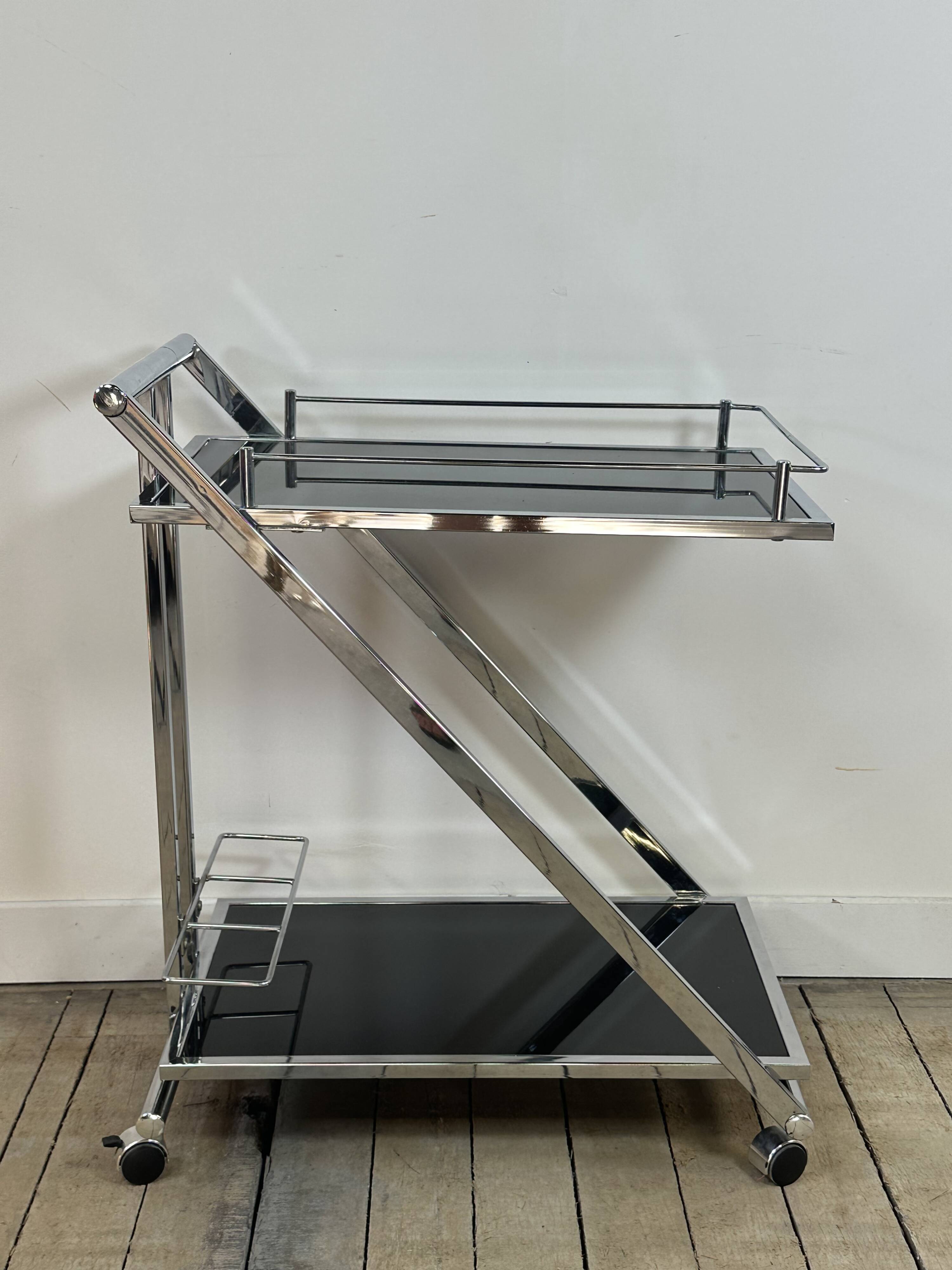 Vintage "Z-Line" Chrome and Smoked Glass Side Table 2000s