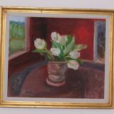 Original Swedish Oil on Canvas – “White Roses” by Aina Schiller, Arvika