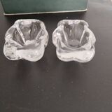 Crystal salt and pepper shakers signed Daum France; antique french