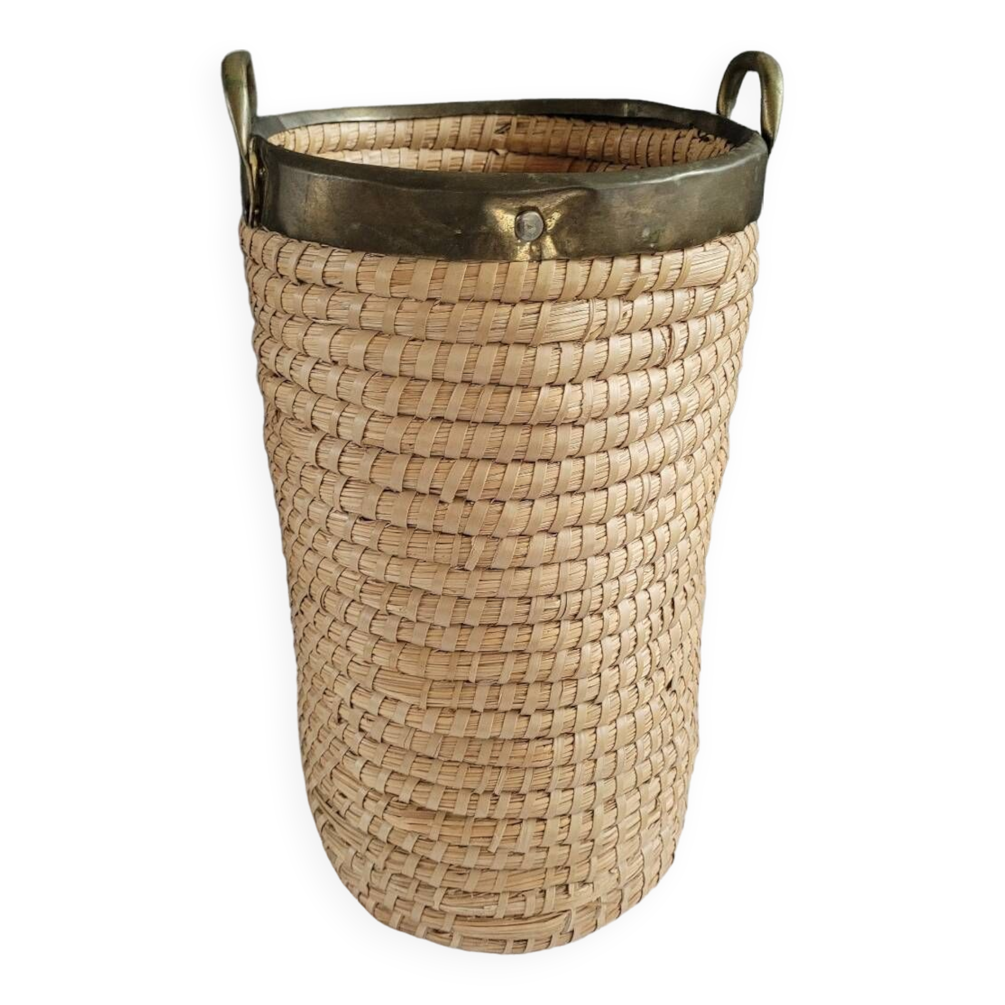 Copper and brass wicker basket