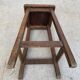 High workshop stool in dark wood and grey blue linoleum 60cm