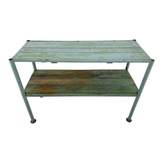 Table console industrielle vintage ou table d’appoint avec peinture d’origine