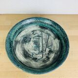 Round blue ceramic dish signed Arol Norway
