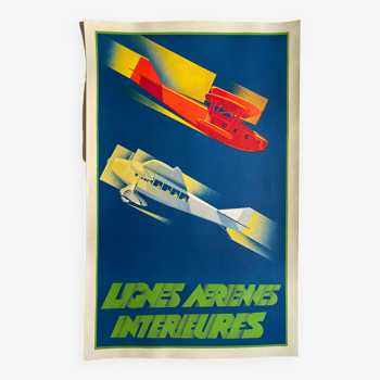 Poster lithography "Domestic Airlines" Aviation 64x100cm 80's
