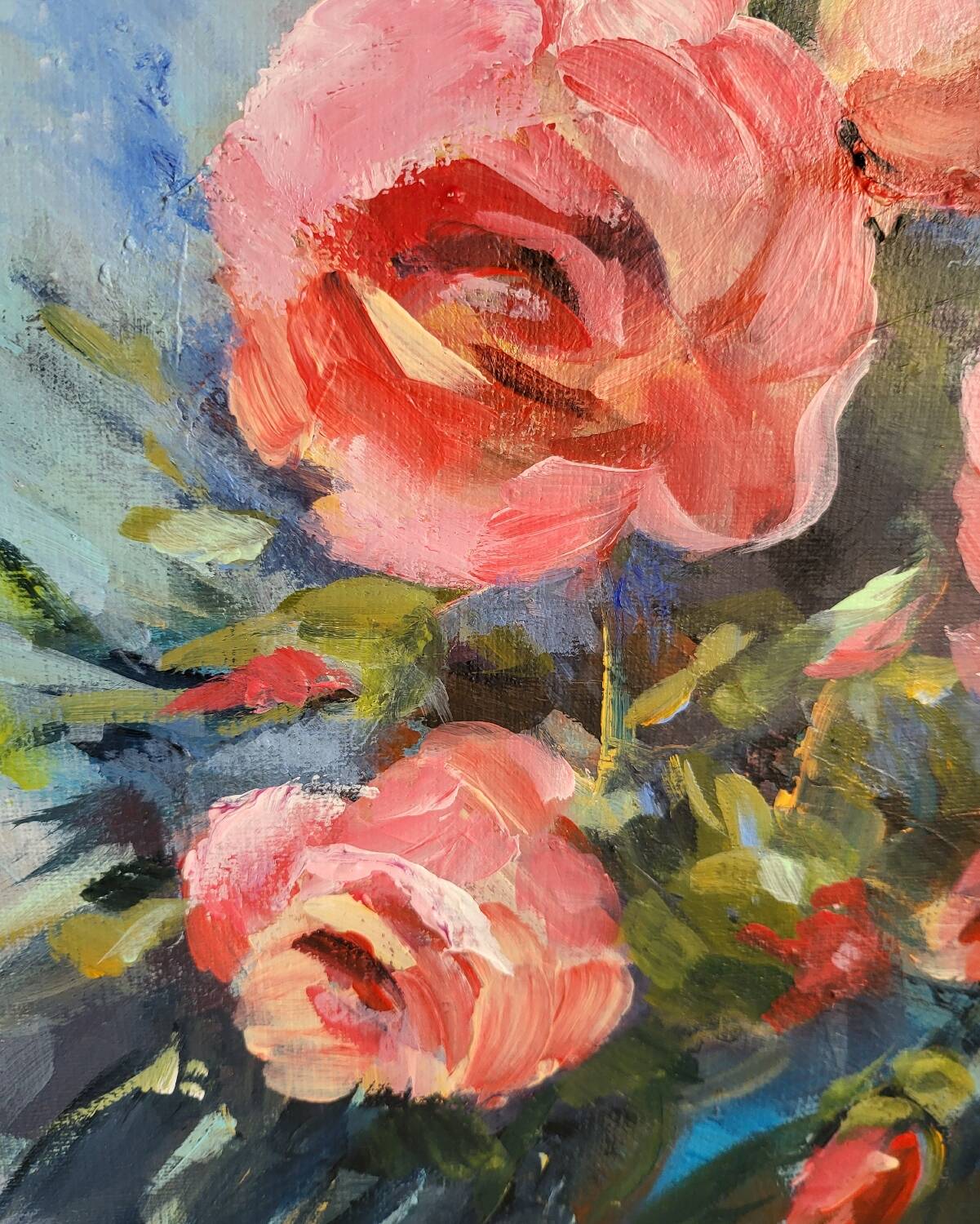 Oil on canvas painting of a bouquet of roses signed Paumier.