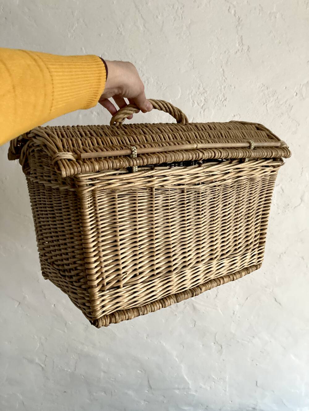Wicker basket with convex lid