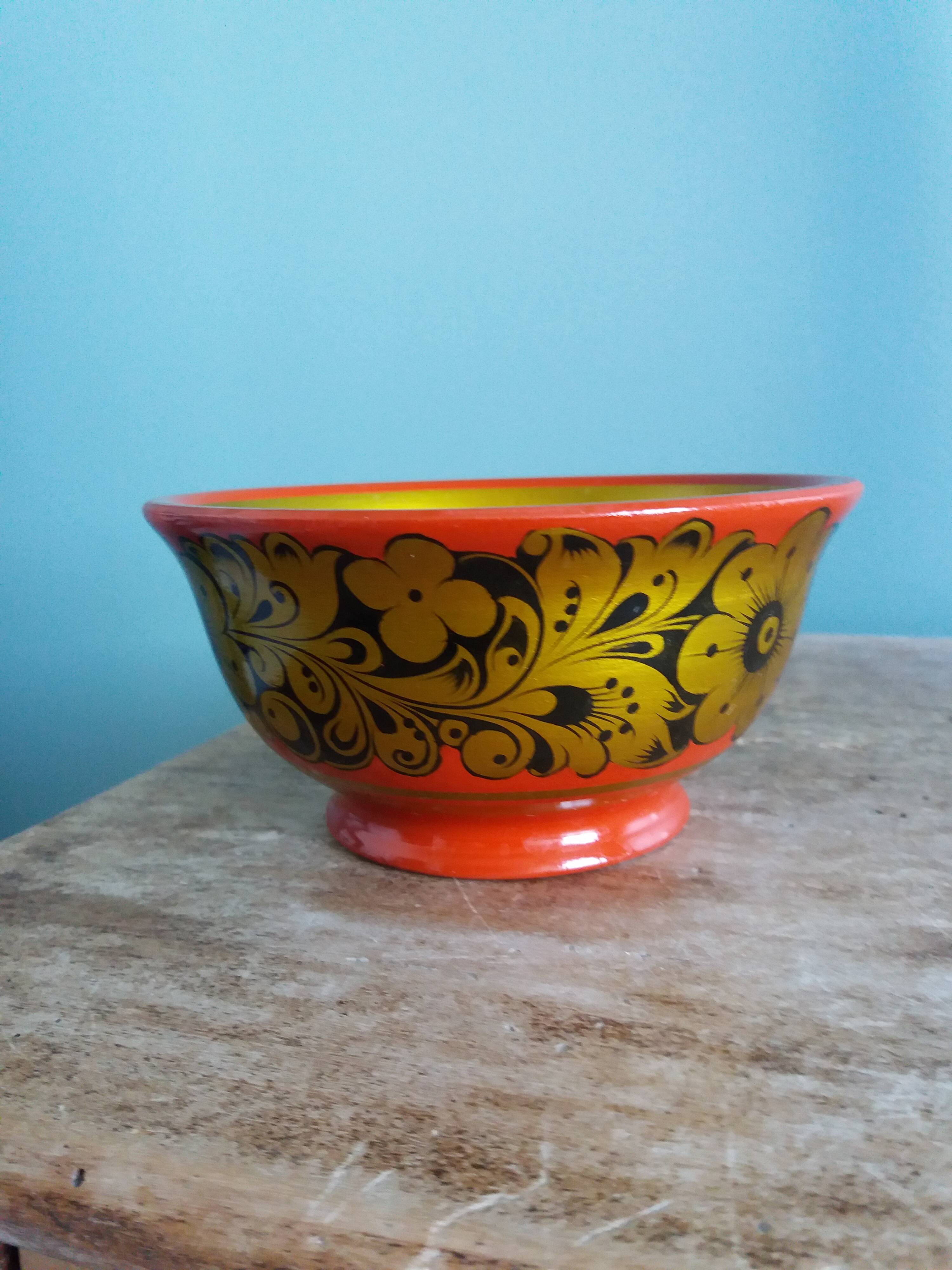 Khokhloma Russian handicraft painted wooden bowls
