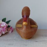 Vintage Chinese wicker duck – woven basket from the 1970s with a lid.