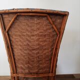 Vintage set of 2 garden woven rattan chairs - sky blue nets - 40