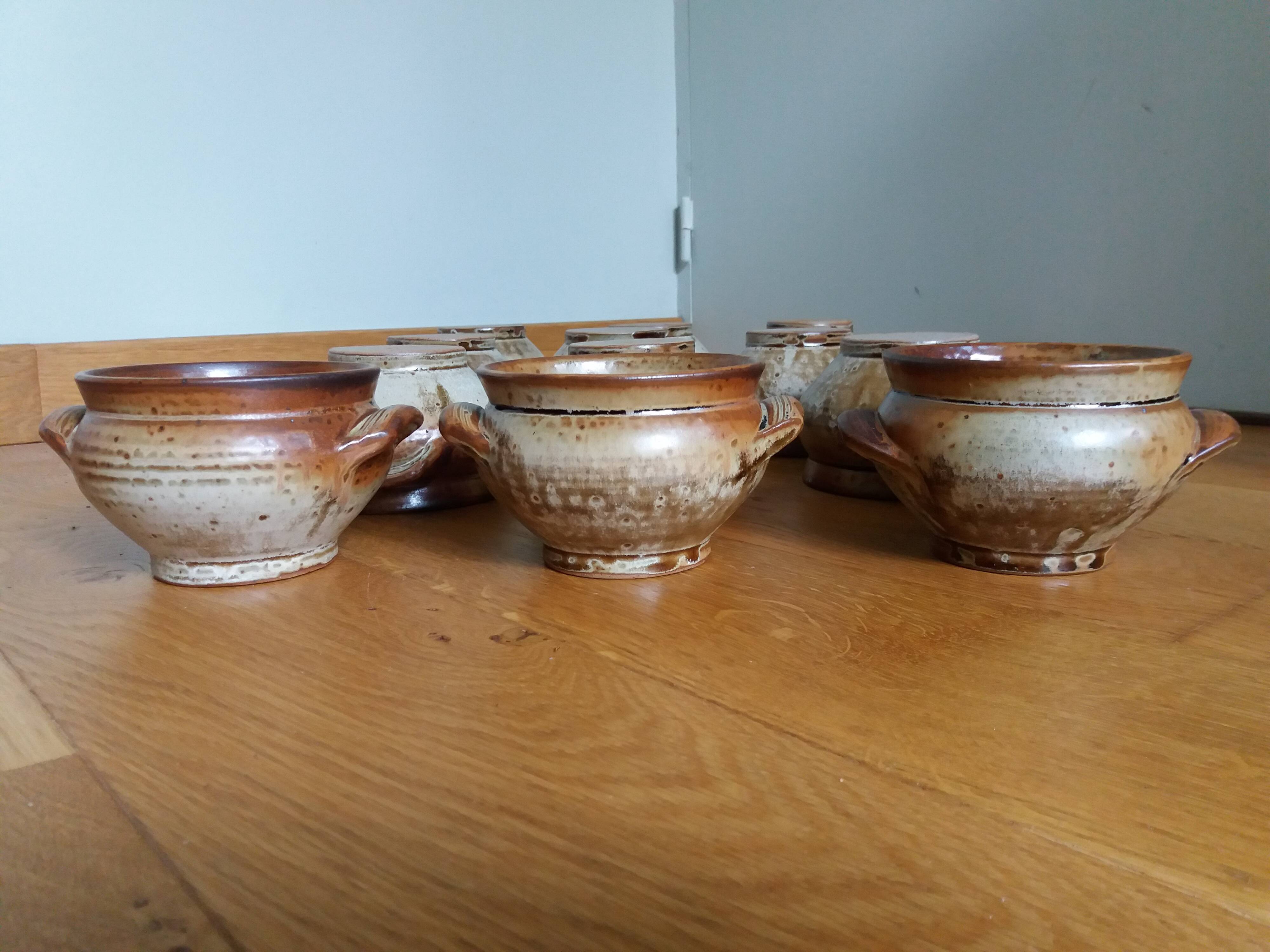 Soup bowls and cups in Puisaye stoneware by Jean-Pierre Prud'homme