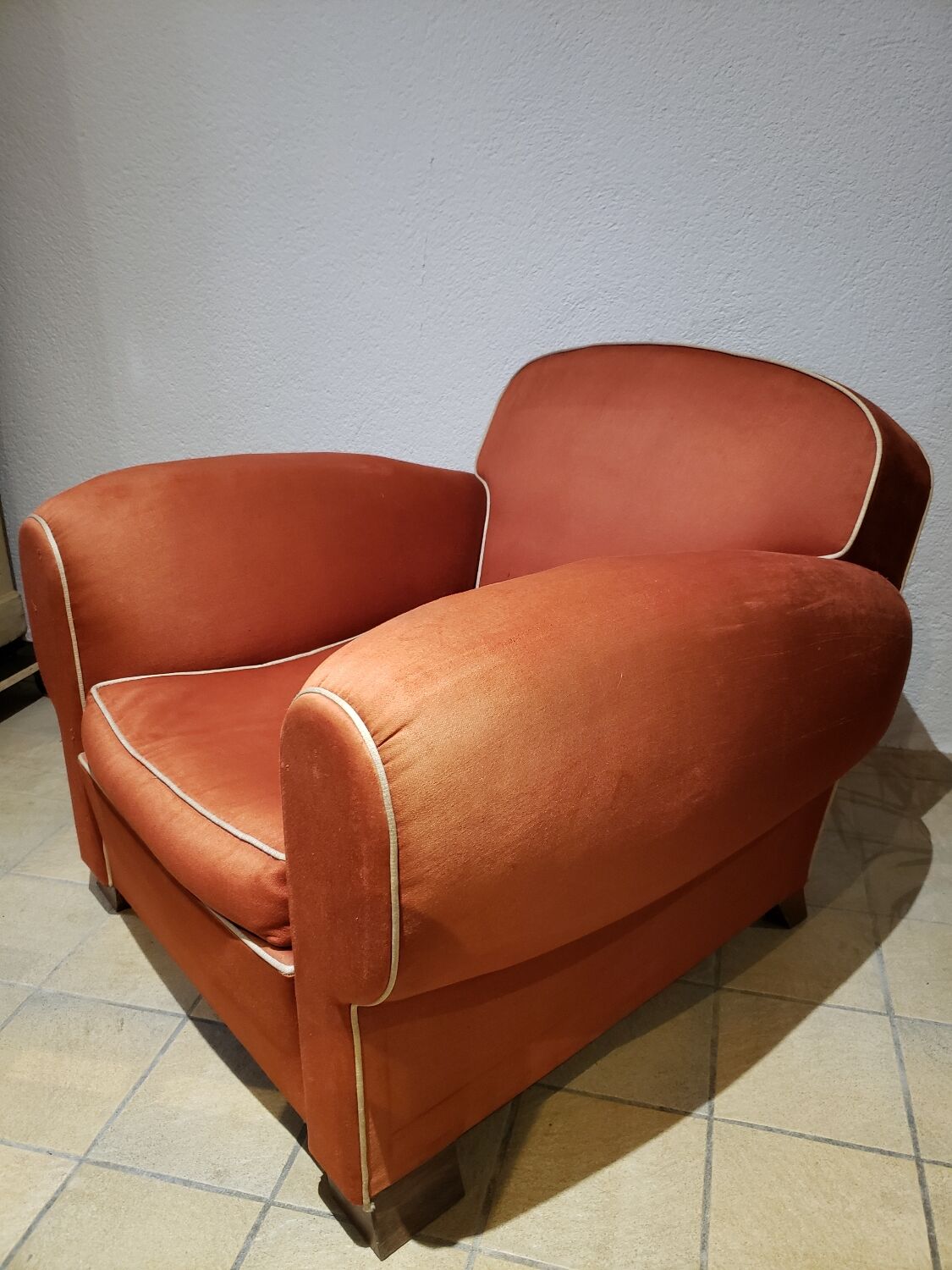 Red satin club armchair