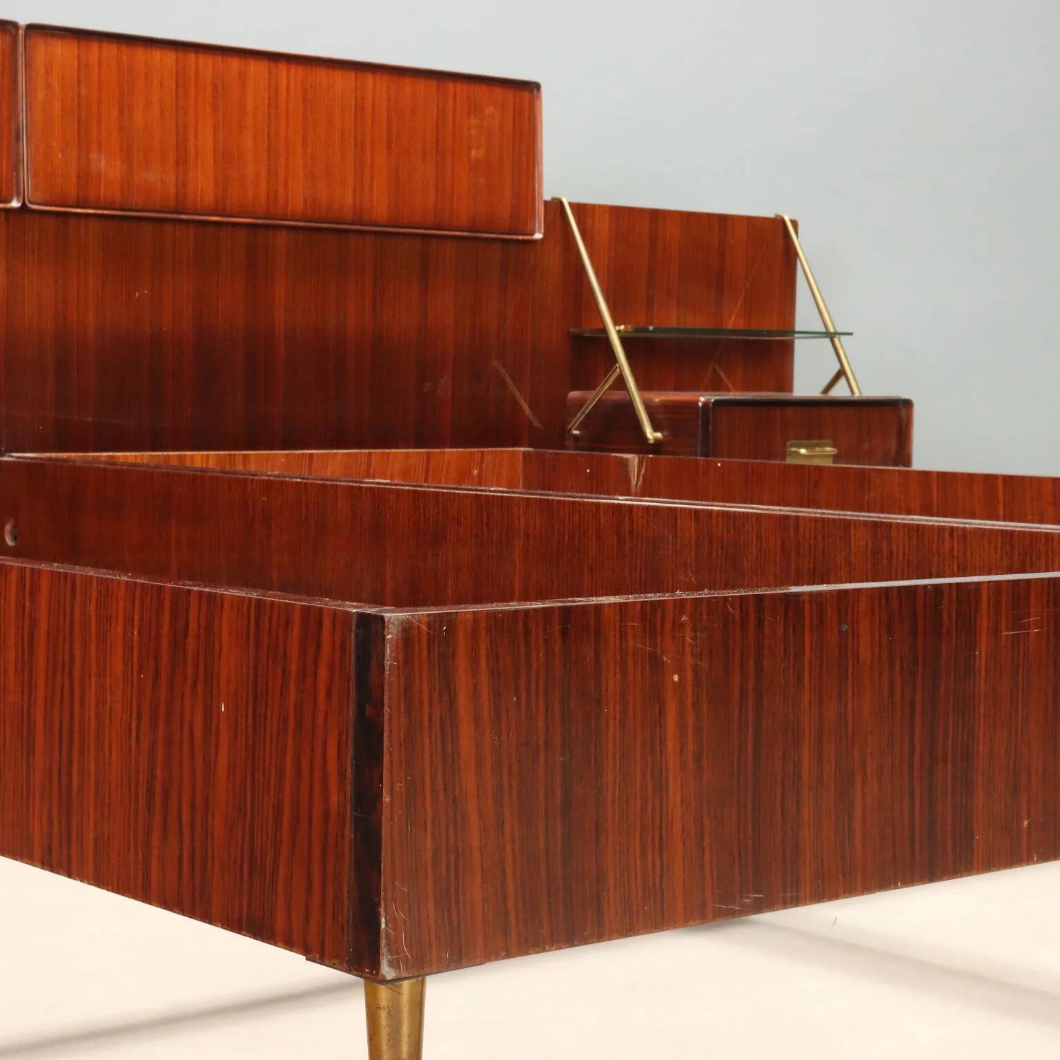 Double bed from the 1960s with bedside tables by Silvio Cavatorta.