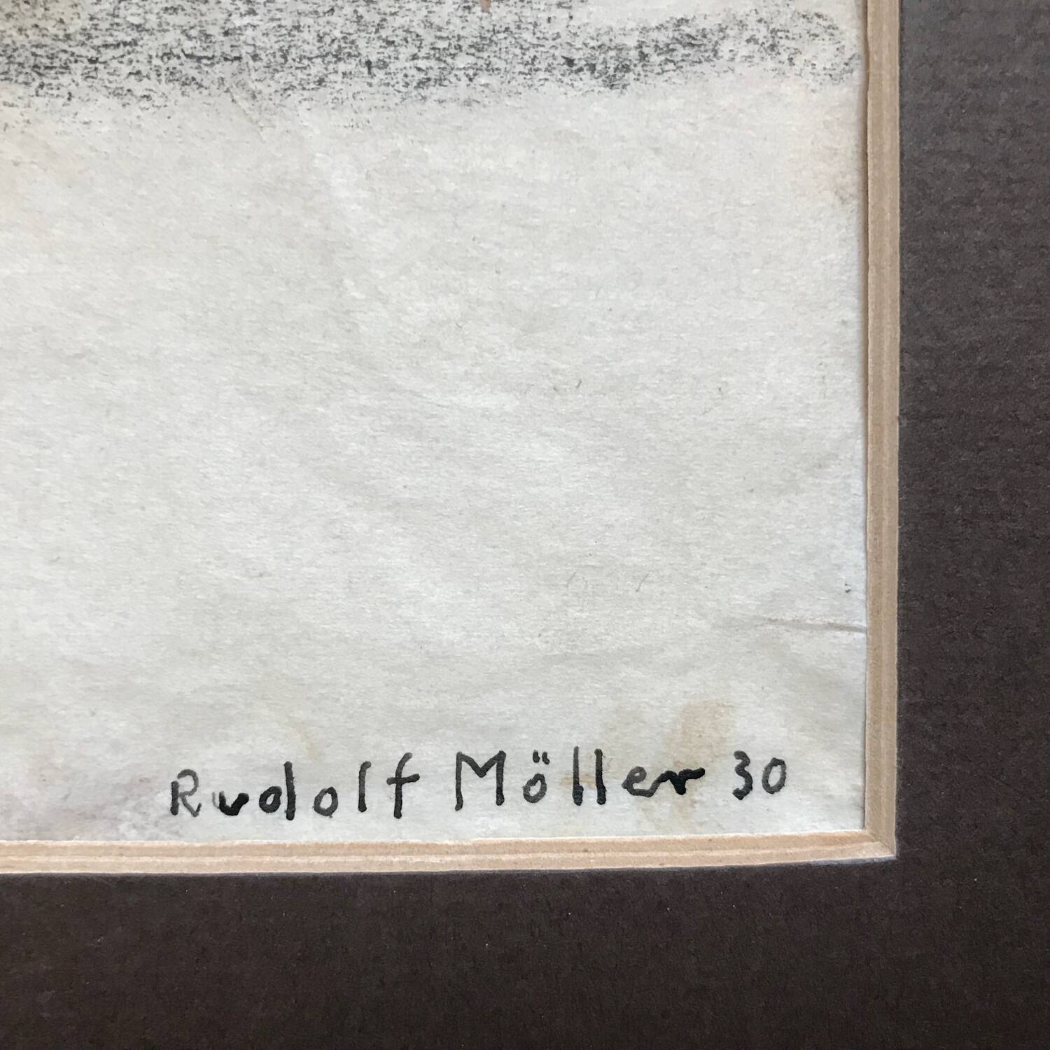 Rudolf möller 1881-1967. the houses, 1930. gouache. sbd. 30x40. frame