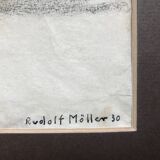 Rudolf möller 1881-1967. the houses, 1930. gouache. sbd. 30x40. frame