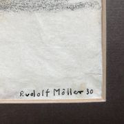 Rudolf möller 1881-1967. the houses, 1930. gouache. sbd. 30x40. frame