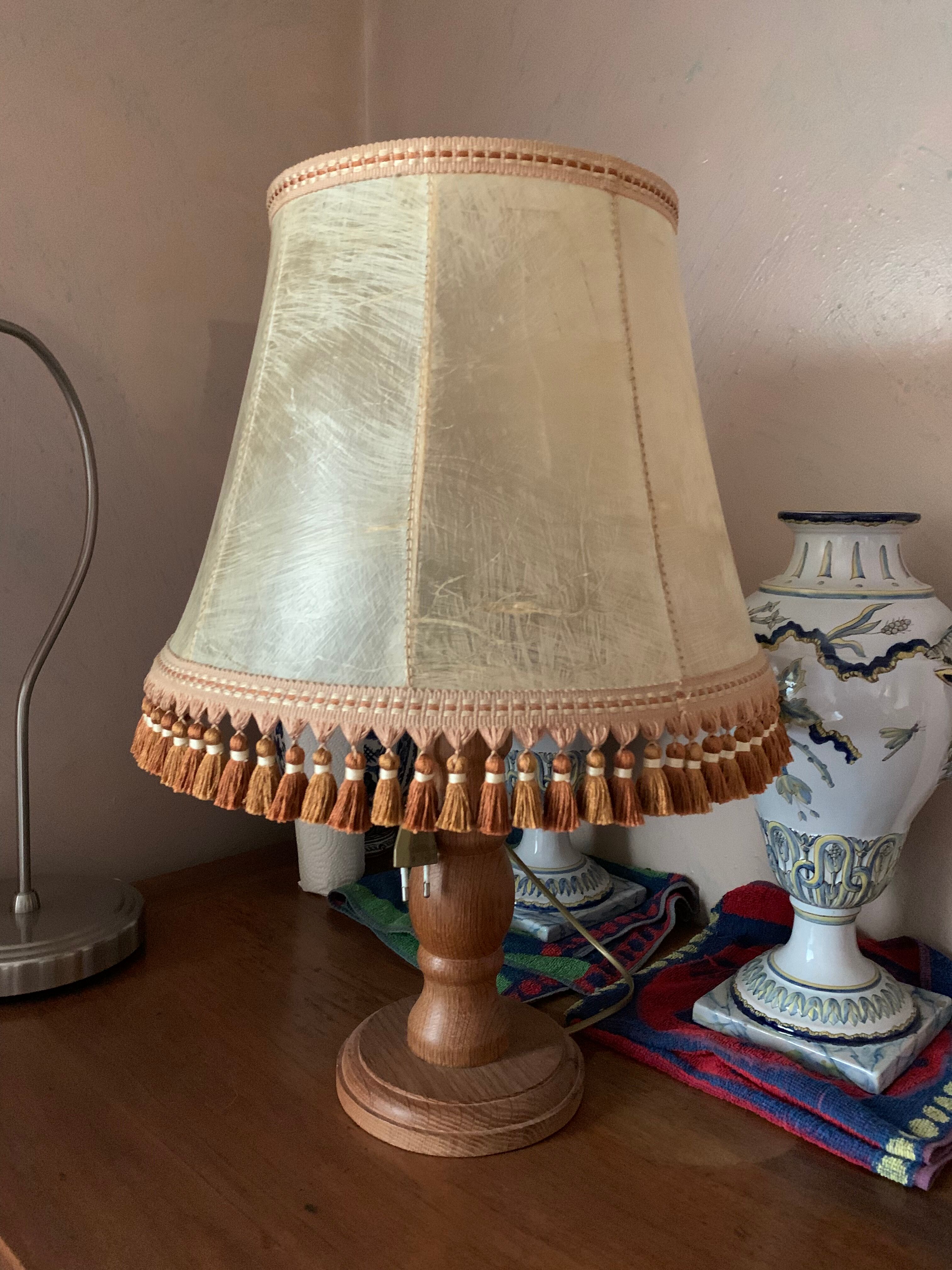 Solid wood lamp and French lampshade in pig bladder