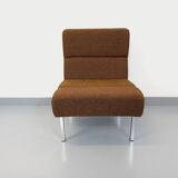Vintage modernist armchair in wool fabric and chrome metal