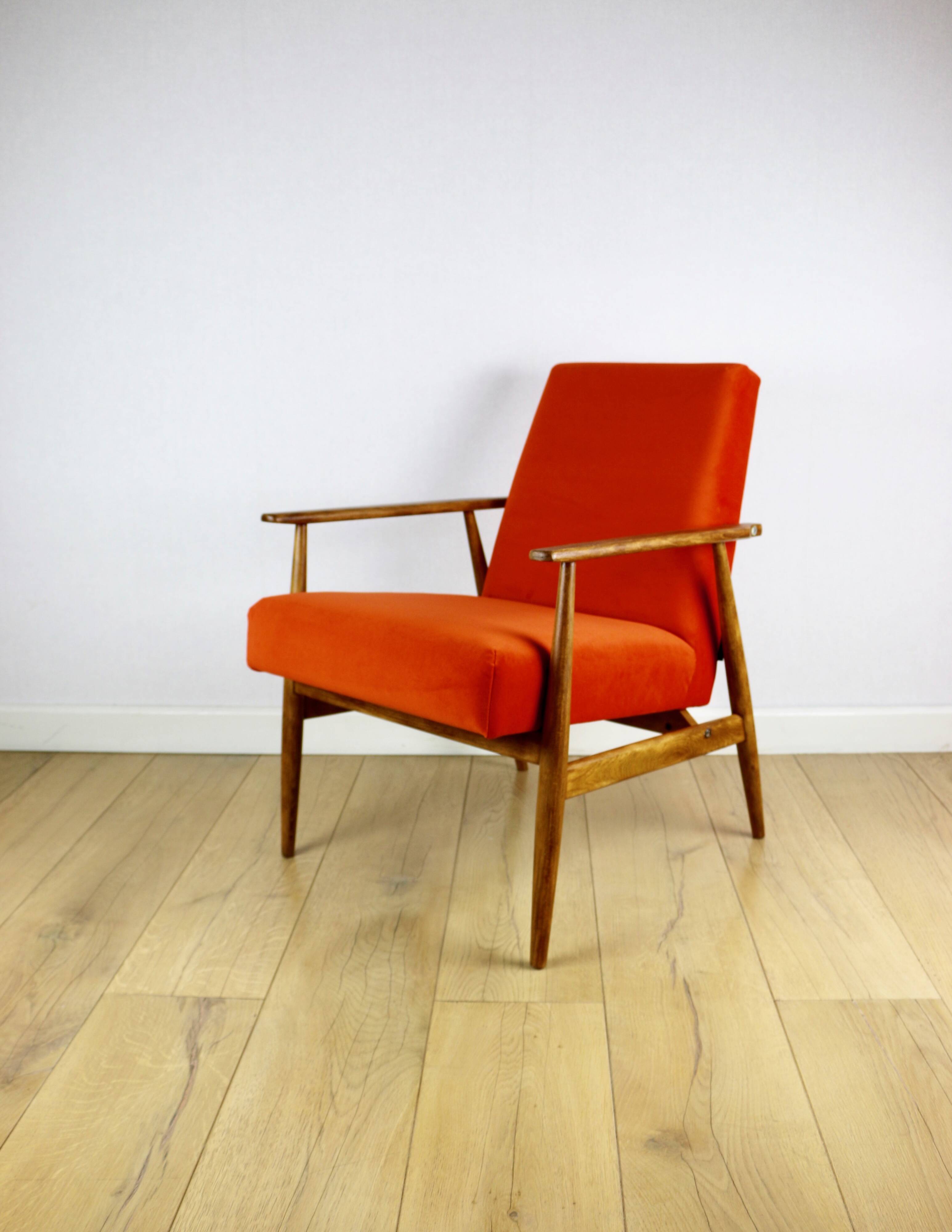 Armchair 'Lis', 1970s design by Henryk Lis, orange - 2 pieces available