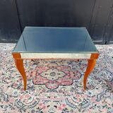 Small wooden coffee table with a mirror from the 1950s.