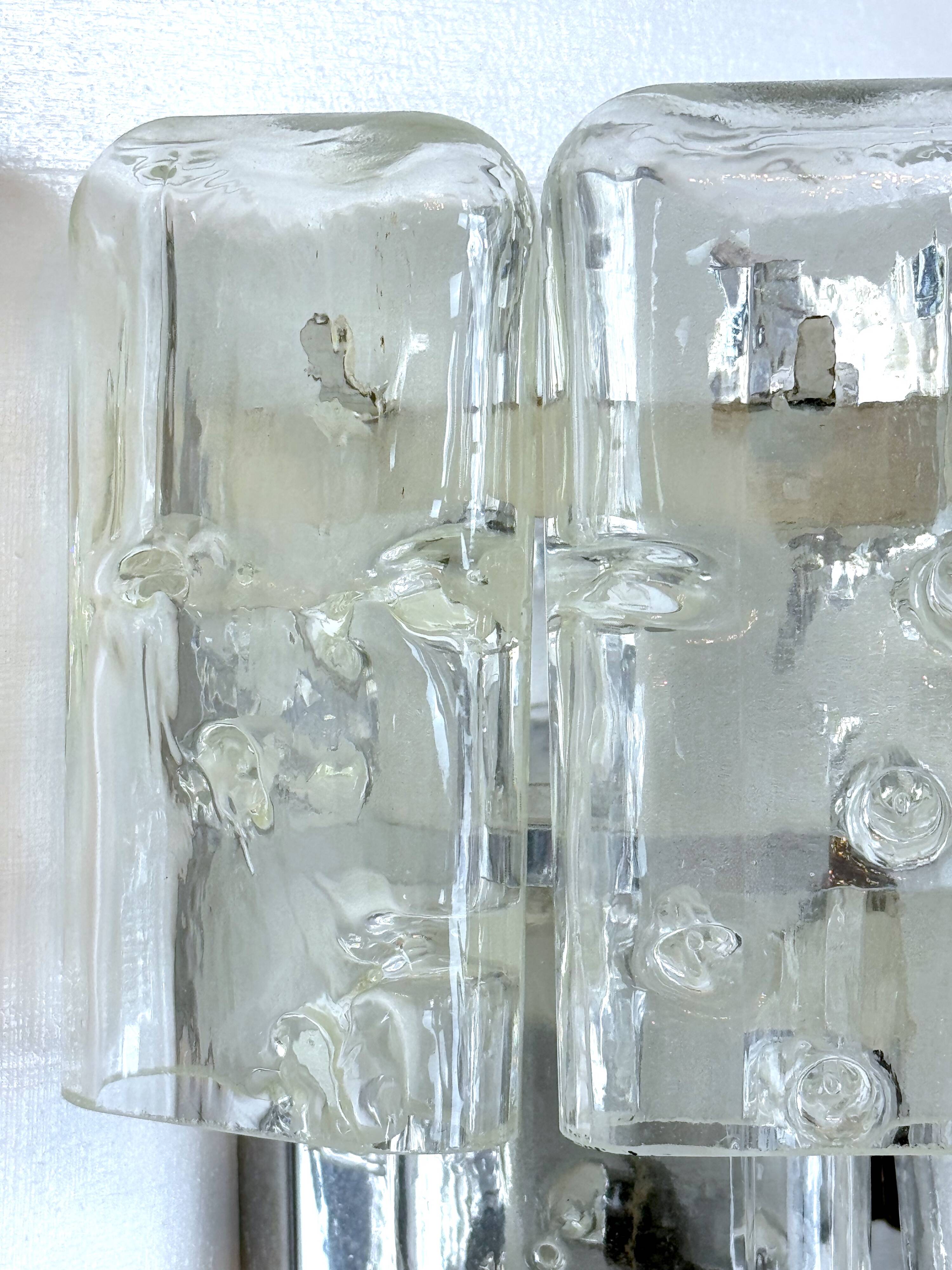 Vistosi manner, set of four clear murano glass elements sconces. Italy 1970s