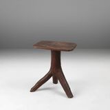 Rustic mid-century wooden stool with legs made of a tree branch, France, 1850