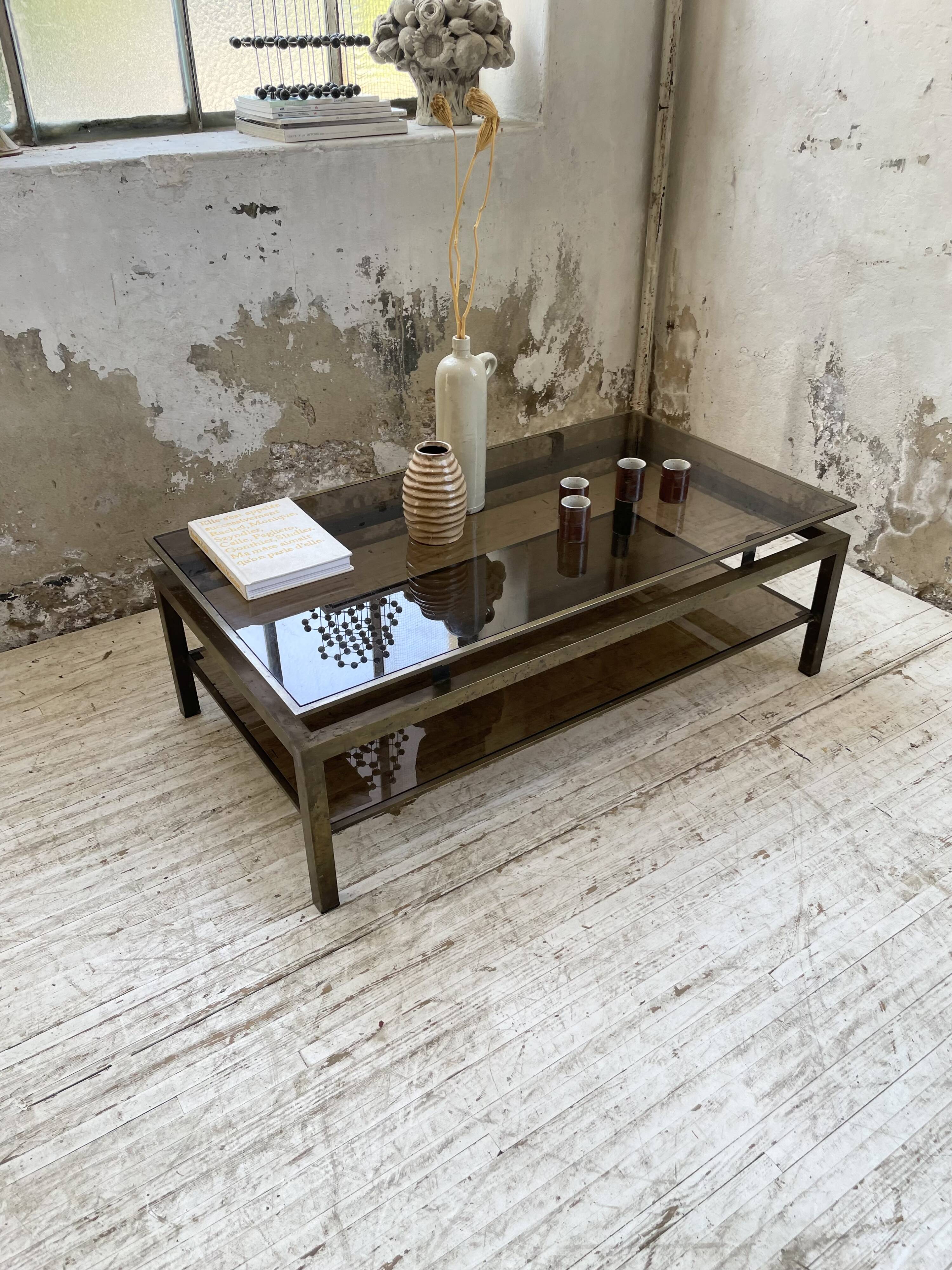 Brass coffee table attributed to Guy Lefevre for Maison Jansen