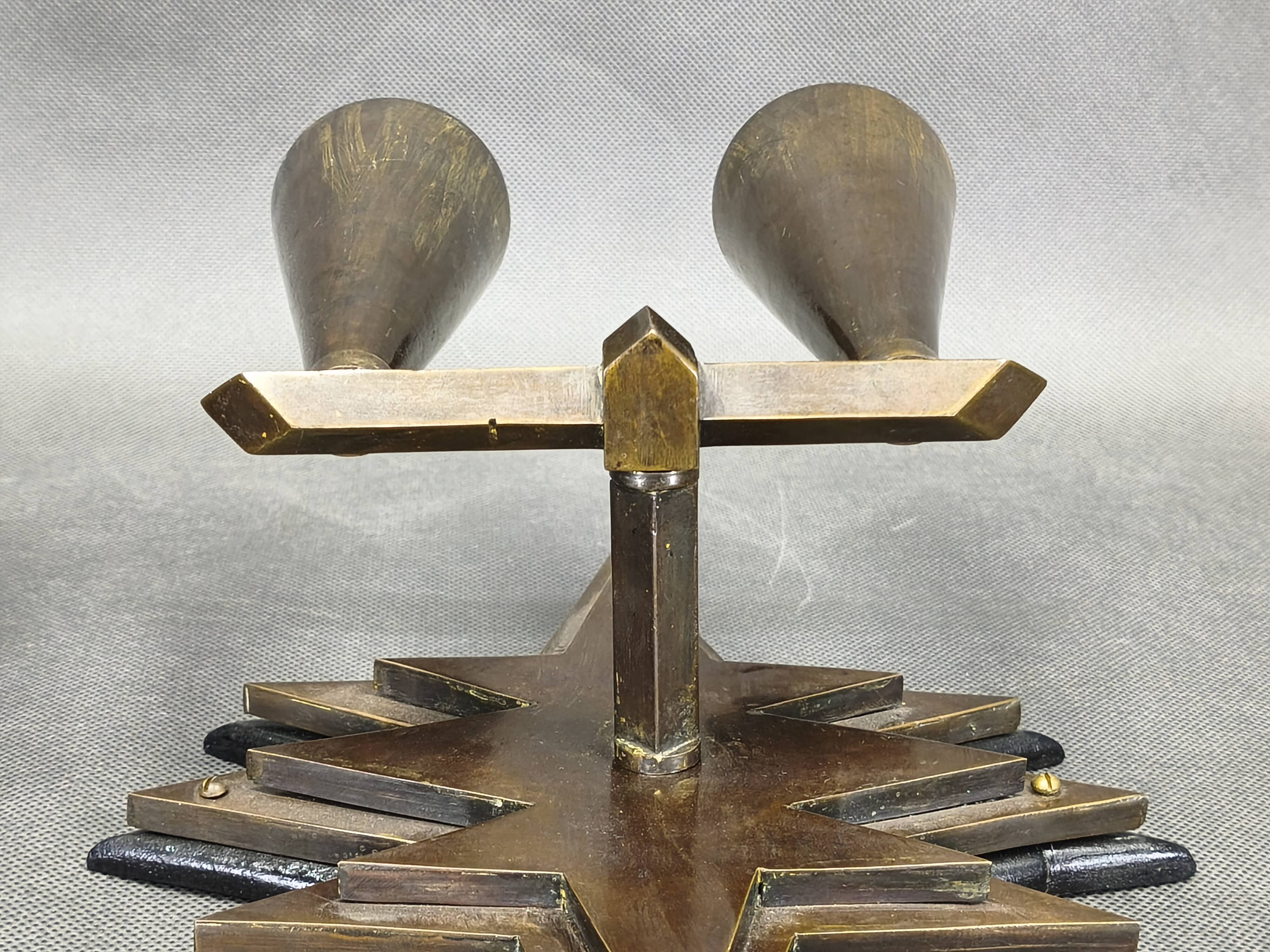 Pair of Czech Cubist Brass Wall Lights, Czechoslovakia, 1920s