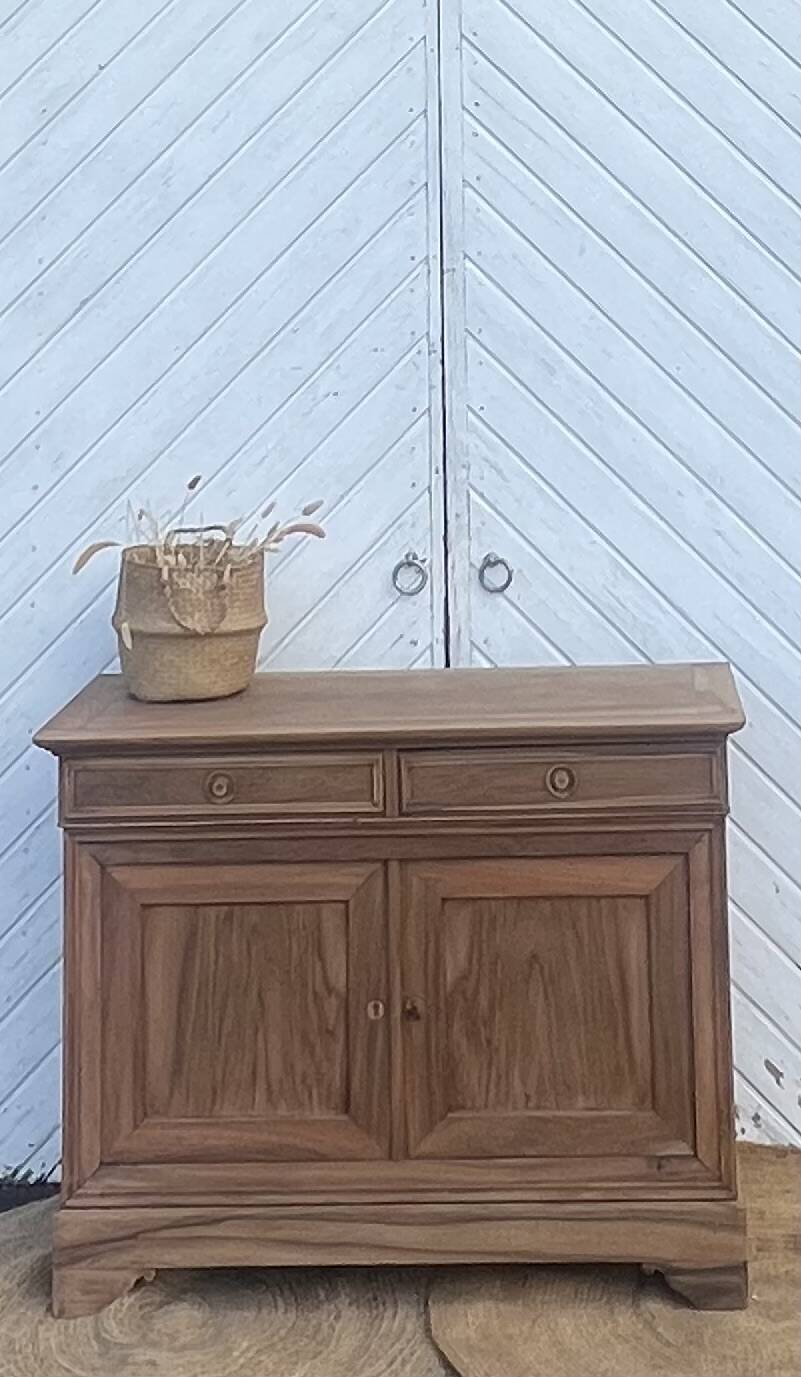 Renovated antique sideboard in raw solid walnut.