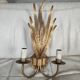 Pair of vintage wall lights, two golden arms, foliage