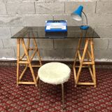 Vintage rattan trestle desk year 50/60