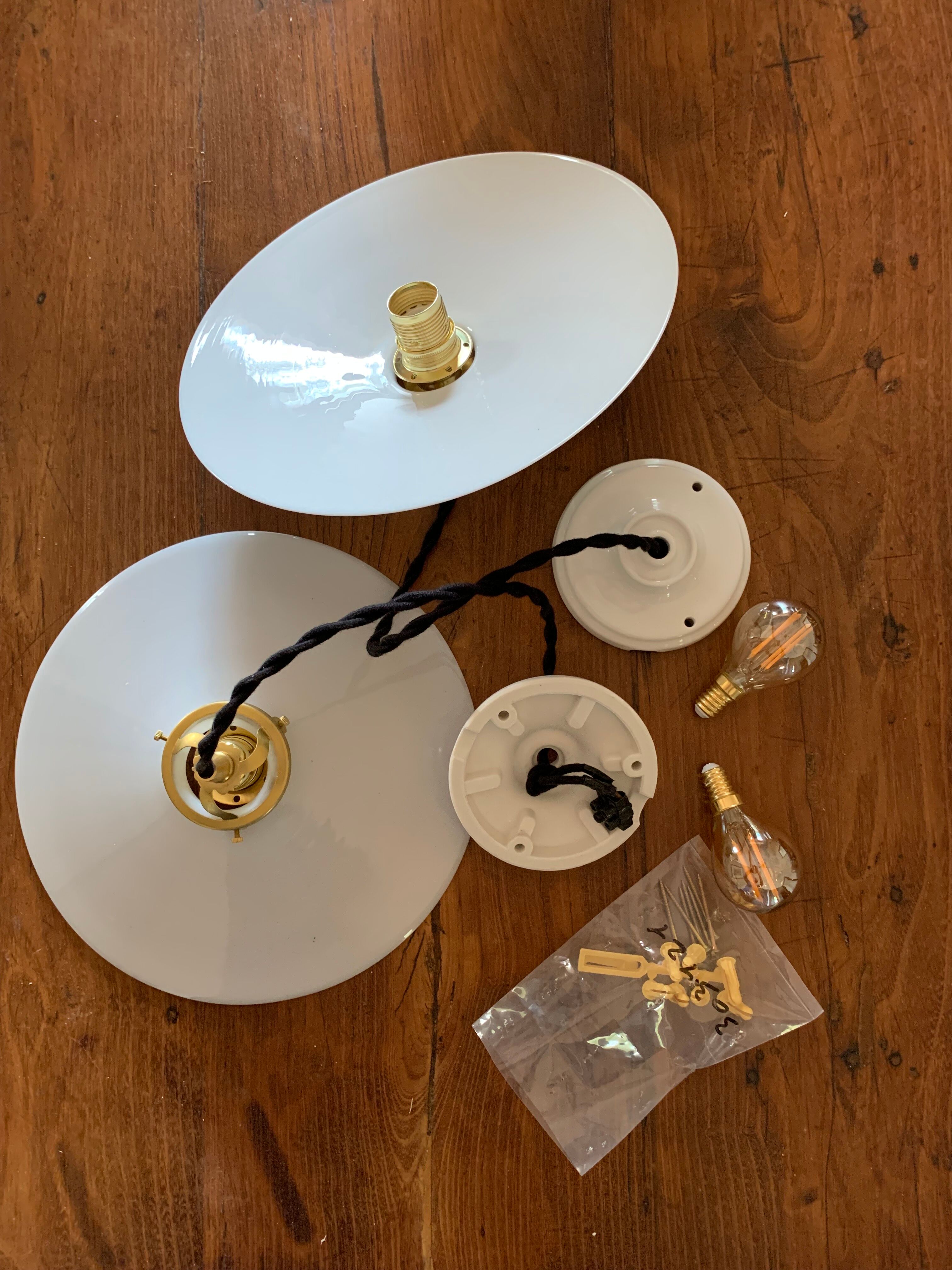 Pair of serrated opaline pendant lamps