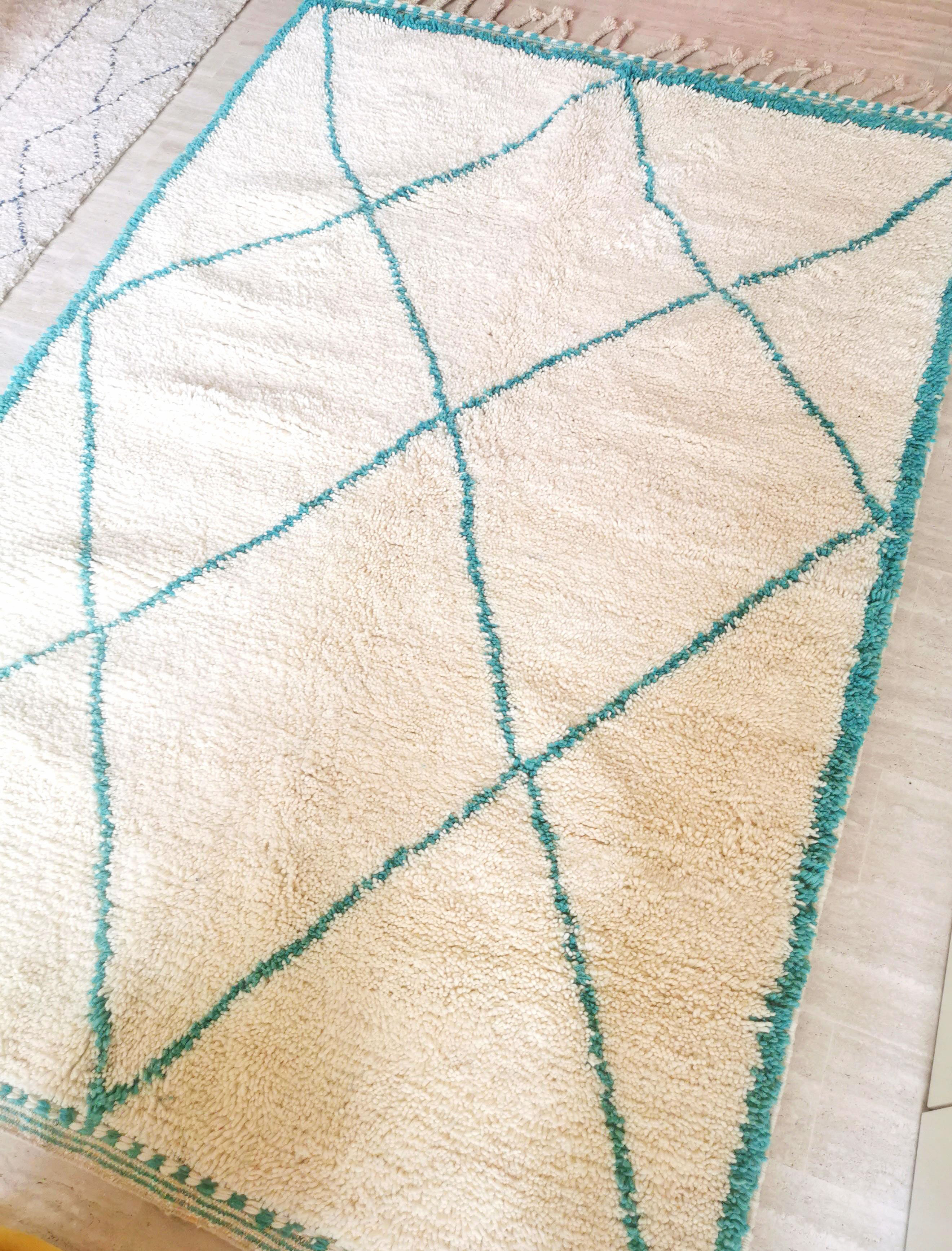 Berber carpet blessed ouarain true turquoise blue with diamonds in wool