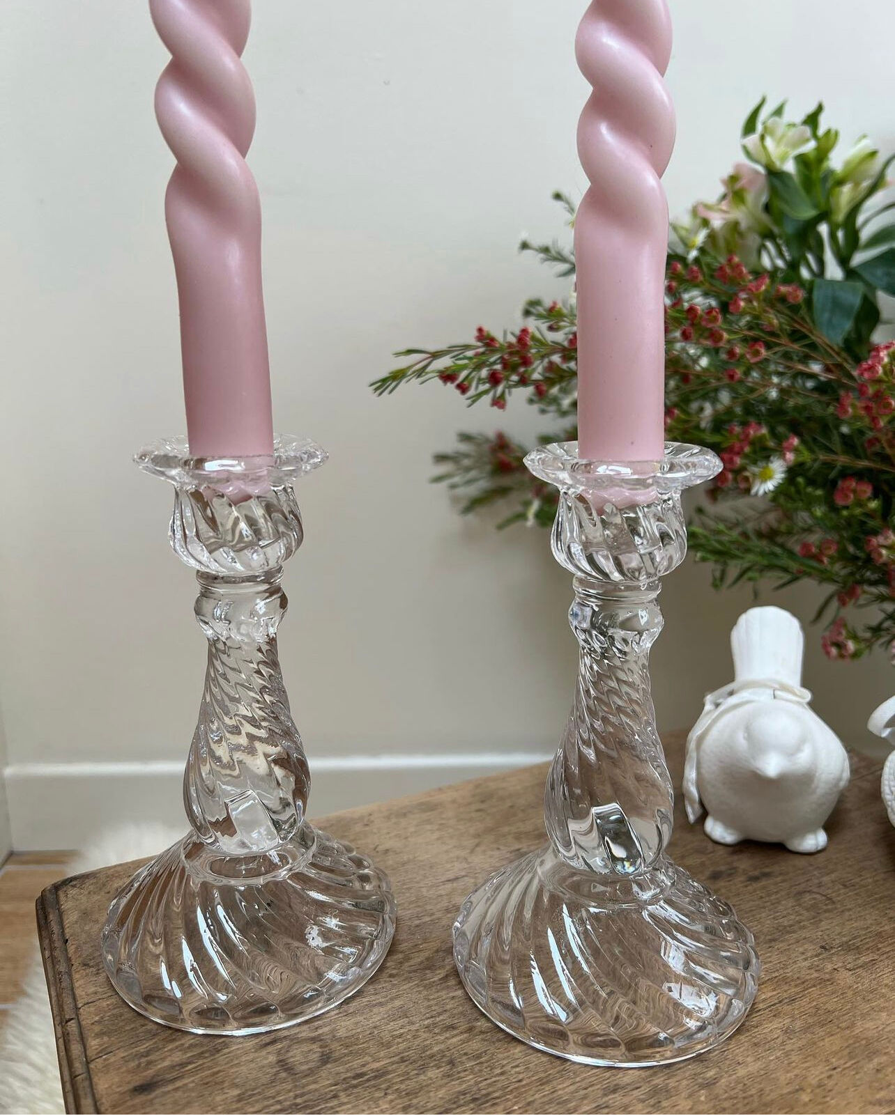 Pair of glass candle holders