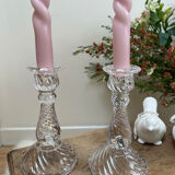 Pair of glass candle holders