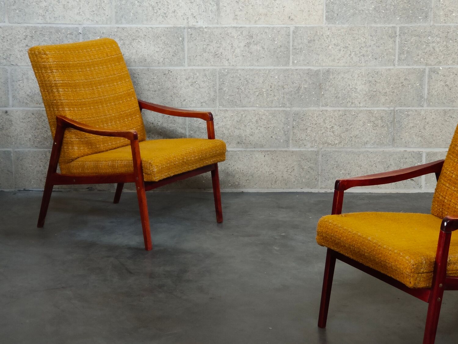 Pair of armchairs Jiri Jiroutek bouclette Yellow 1960