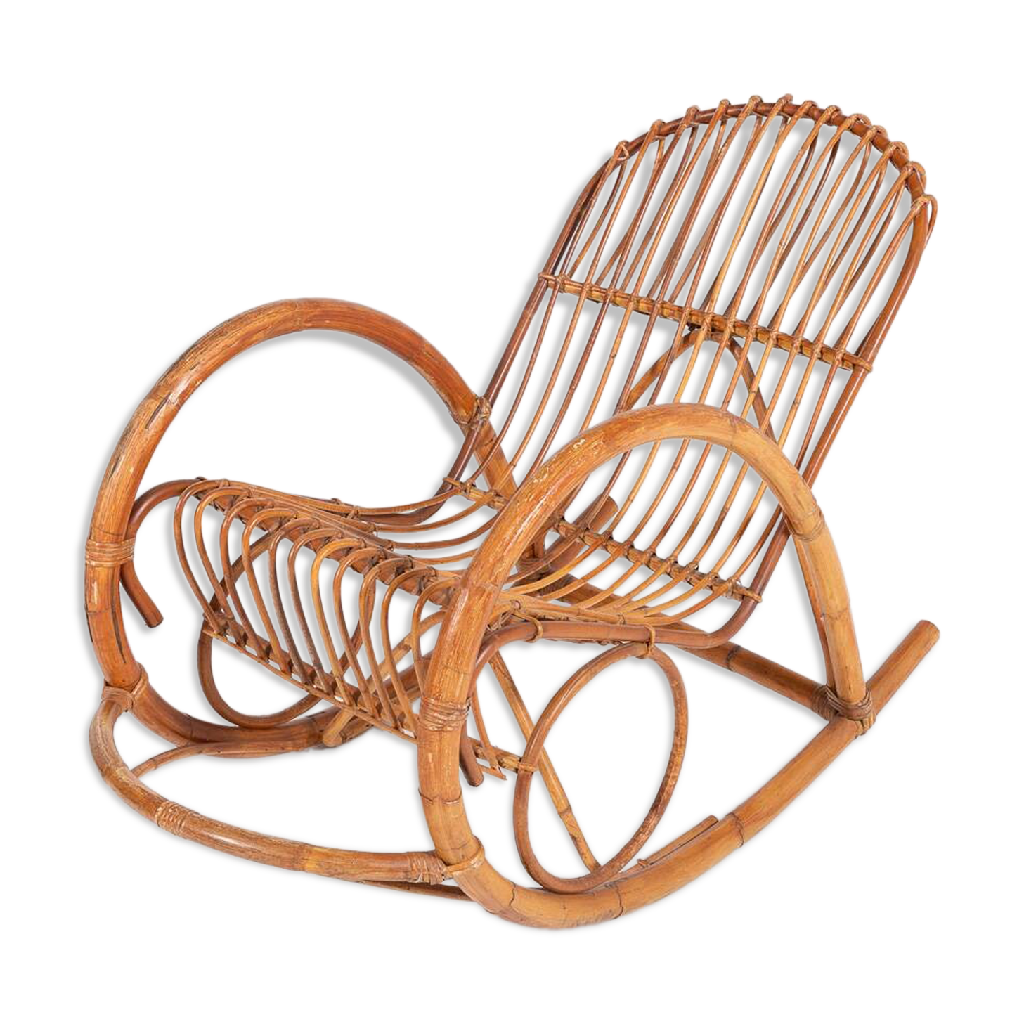 Fauteuil à bascule italien en rotin, 1960
