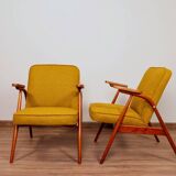MID Century Armchair Ocher Yellow Wool, Turned Legs, 1960s