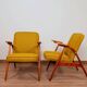 MID Century Armchair Ocher Yellow Wool, Turned Legs, 1960s