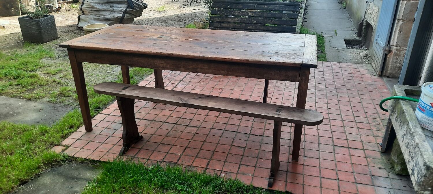 Farm table and pair of benches