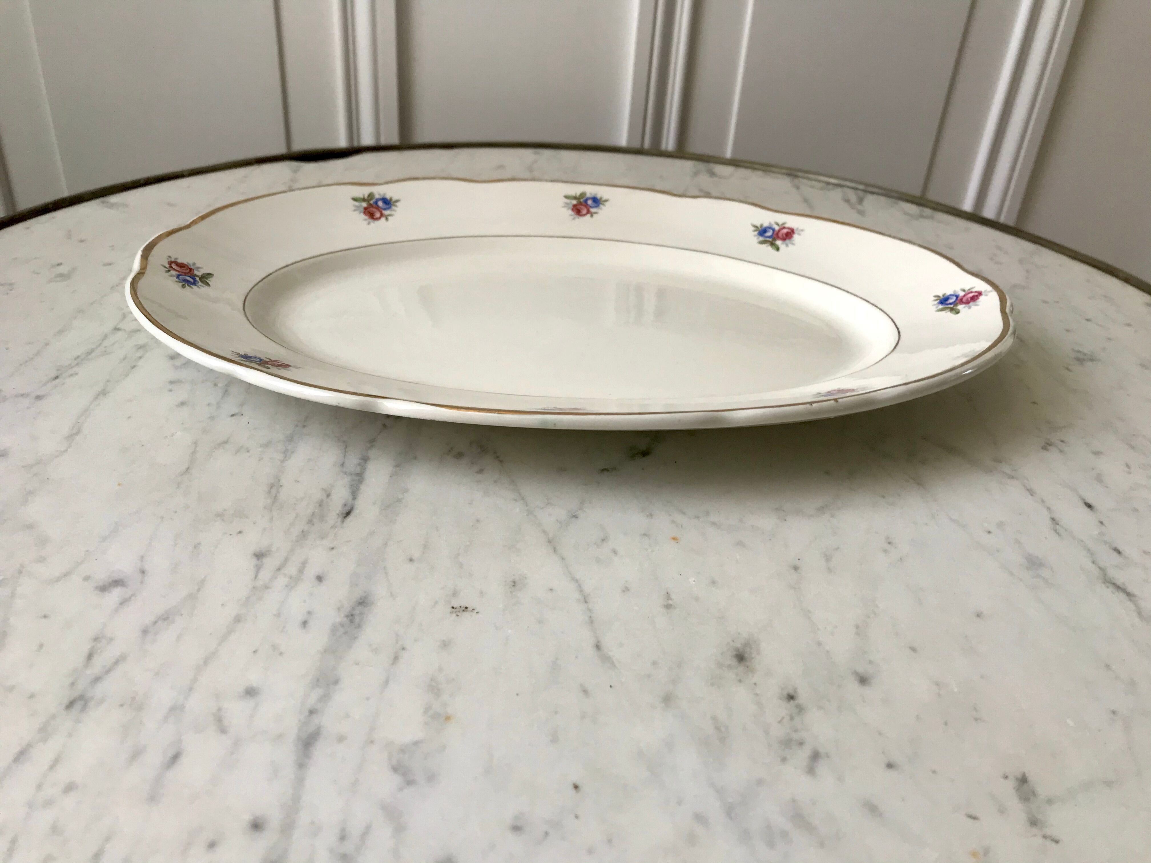 oval dish Digoin Sarreguemines small flowers 50s