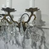 Paire d’appliques 3 lumières bronze et cristal