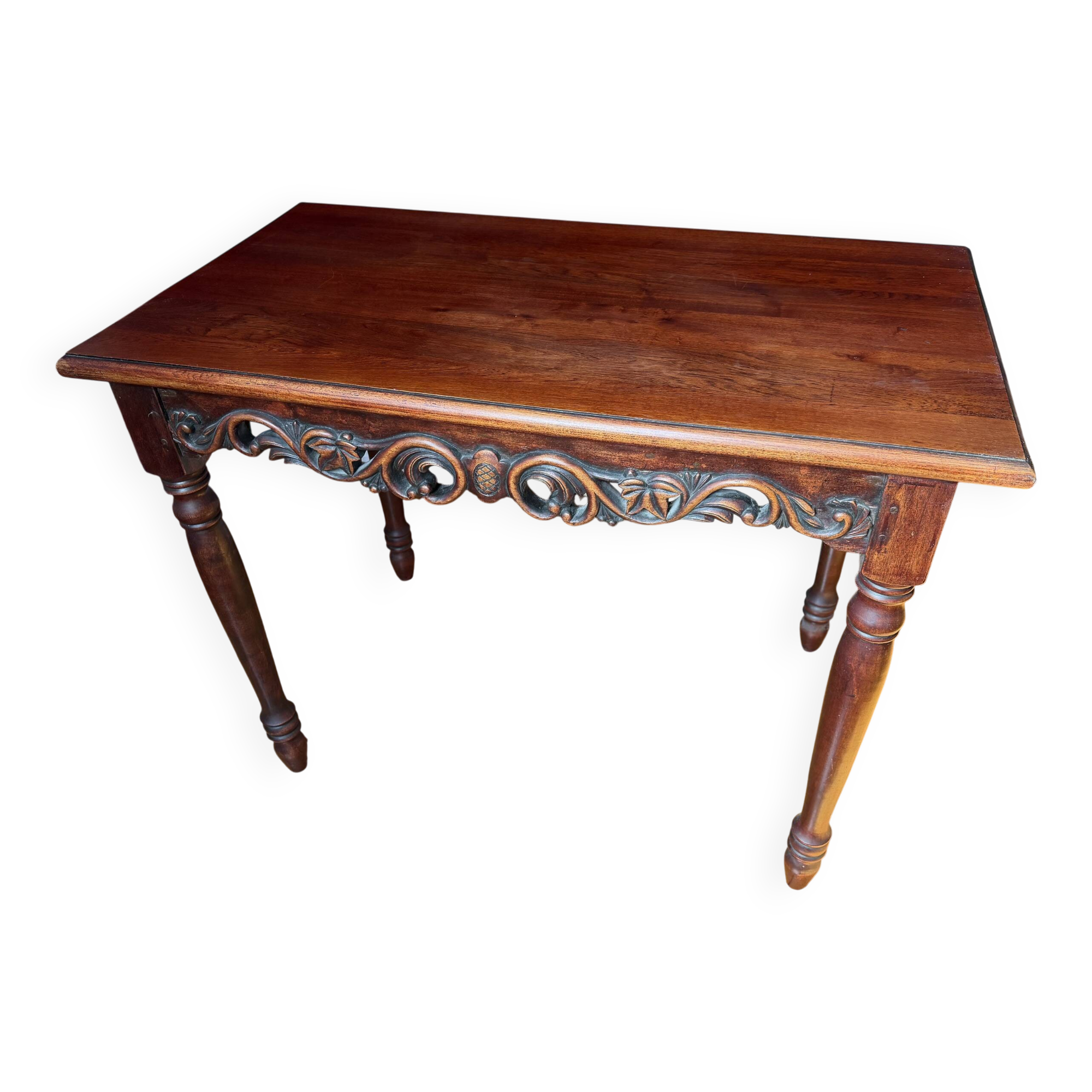 Belle Époque Desk — Carved openwork mahogany, baluster legs