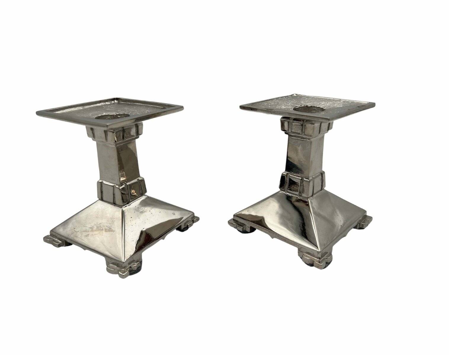 Art Deco Nickel-Plated Bronze Candlesticks, France, 1930, Set of 2