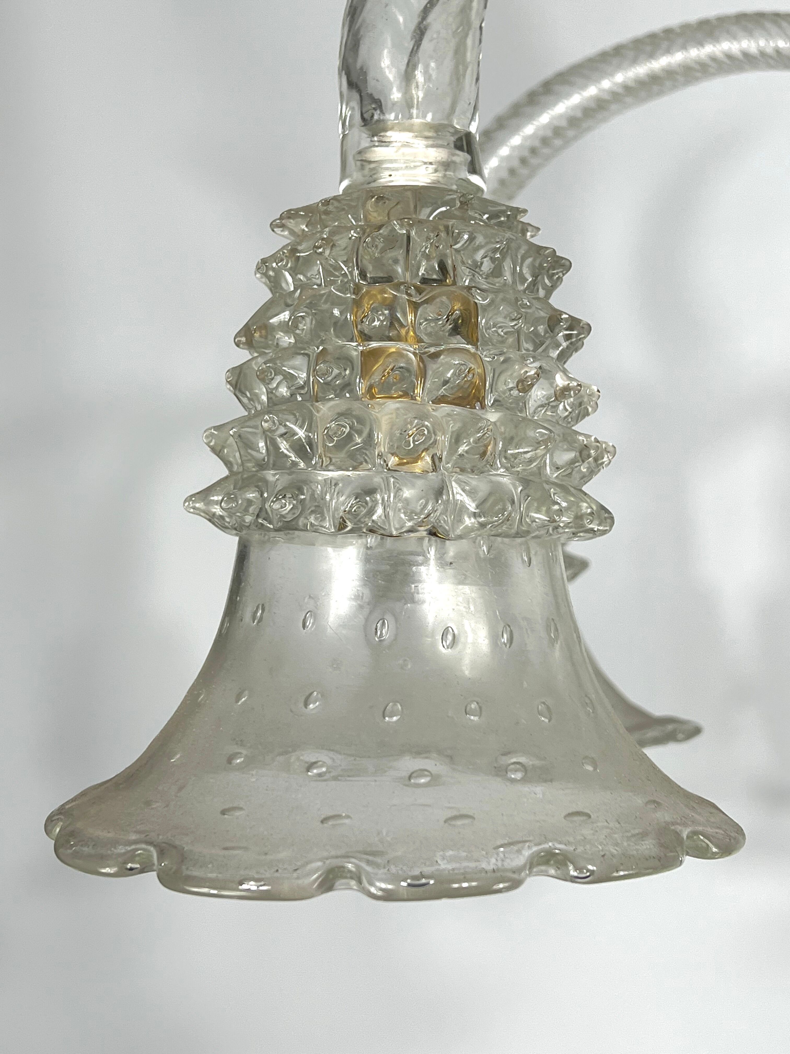Mid-century six arms Murano Bullicante Rostrato chandelier by Ercole Barovier