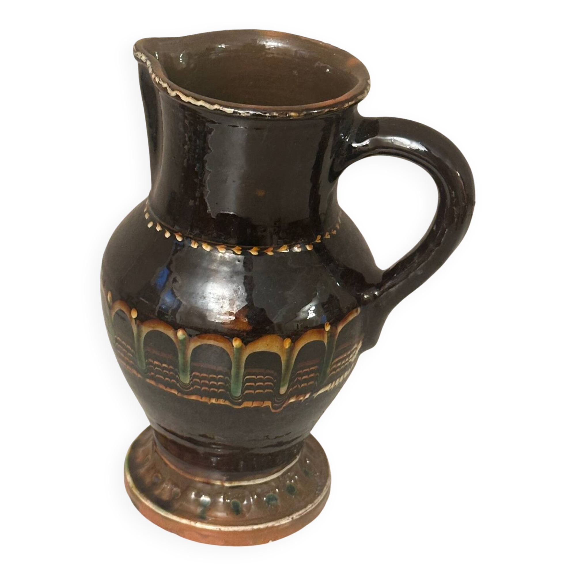 Vintage Romanian glazed pottery pitcher