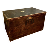 Coffre malle ancienne en bois dessus plat vintage