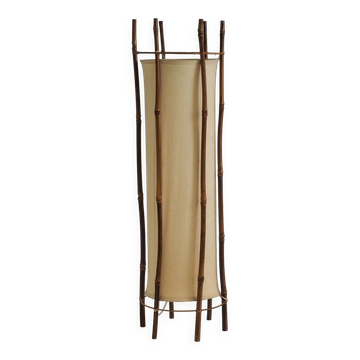 Large bamboo & linen floor lamp by Louis Sognot