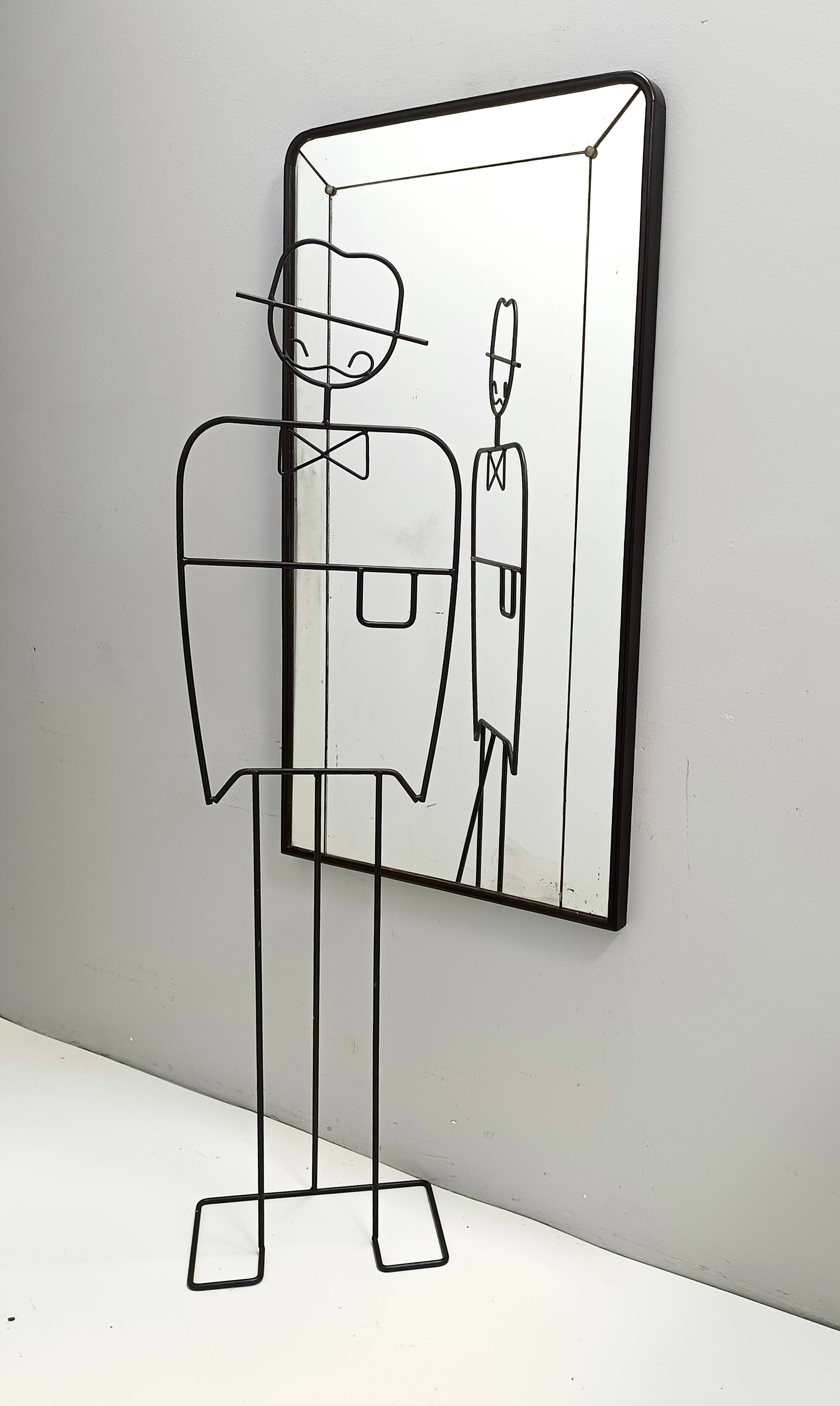 Art Deco Rectangular Wall Mirror with Black Beech Frame, Italy