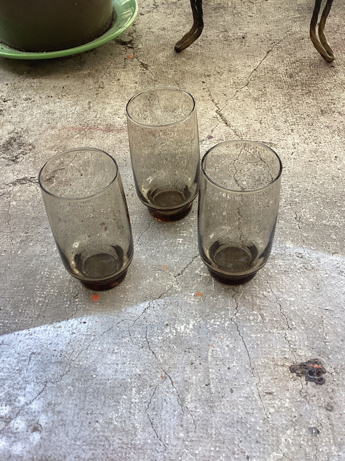 3 vintage glasses in smoked glass